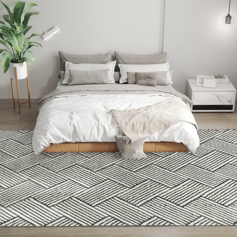 HOMCOM Tapis salon 230 x 160 cm cm poils courts lavable en machine hypoallergénique pour salon, chambre à coucher, bureau, gris