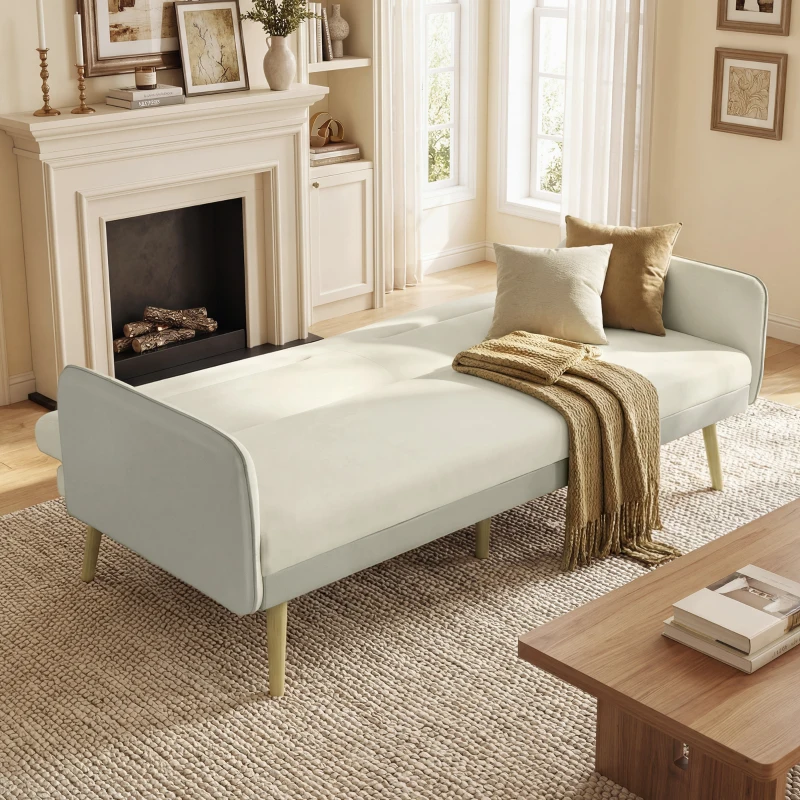 HOMCOM Canapea extensibilă 3 locuri cu spătar rabatabil și tapițerie cu efect de catifea, 185x84x83 cm, bej