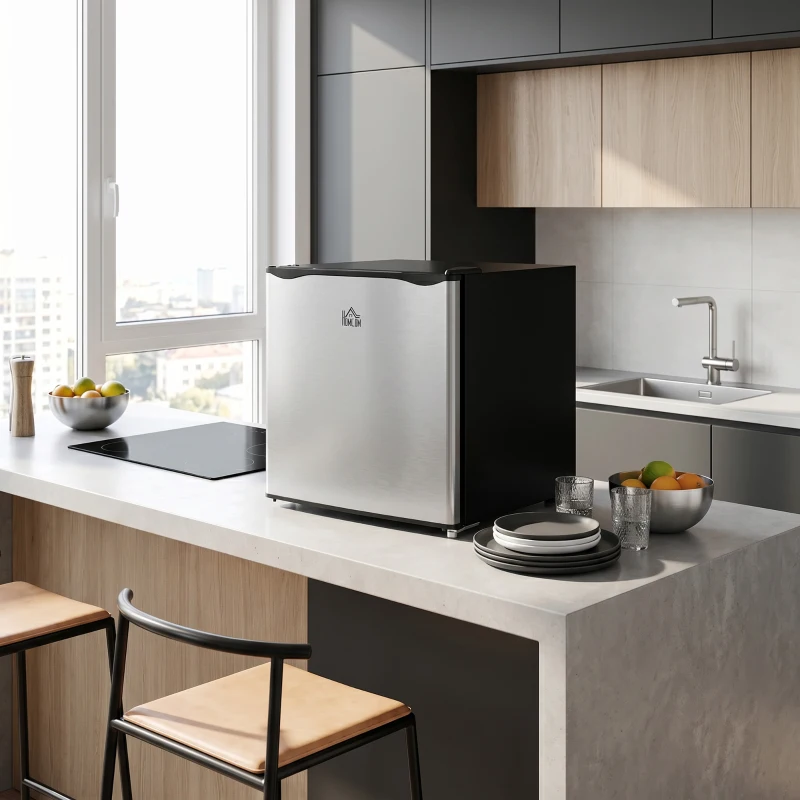 HOMCOM Congelador Vertical de 35 L con Temperatura Ajustable -24 °C a -14 °C Puerta Reversible y Estante Extraíble Plateado