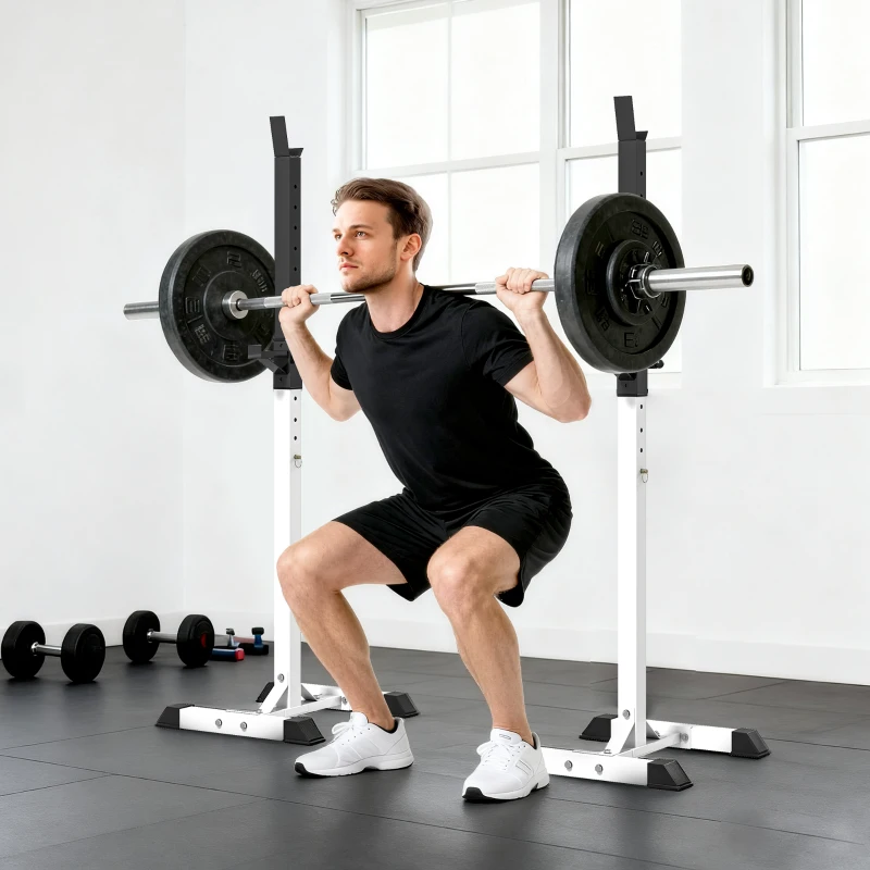 HOMCOM Hantelständer, 2er-Set, bis 150 kg belastbar, höhenverstellbar, Stahl, weiß+schwarz, 52 x 48 x 160 cm