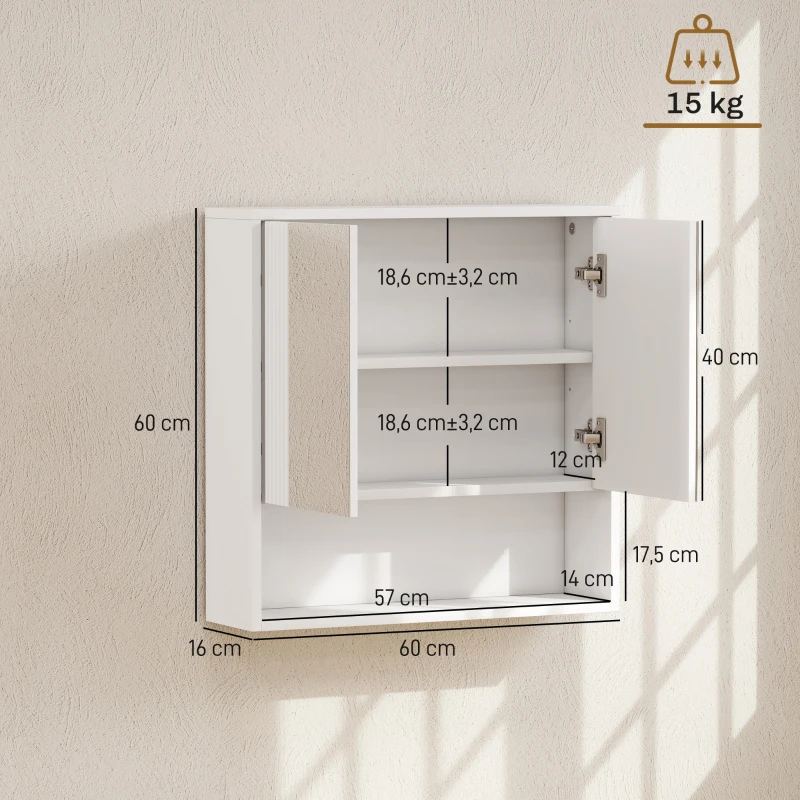 HOMCOM Armadietto Bagno Parete, Mobiletto Ante Soft-close, Ripiano Regolabile
