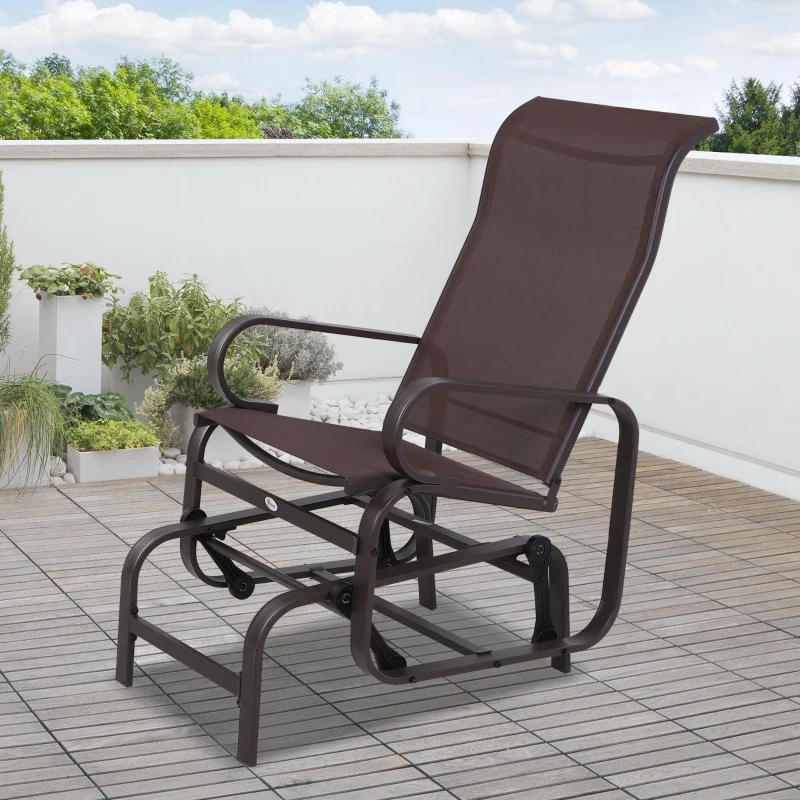 Outsunny Schaukelstuhl Garten Gartenstuhl Relaxstuhl Gartenschaukel Garten Metall Schaukel Stuhl für Garten Terrasse Balkon Texteline Braun 60 x 78 x 105 cm