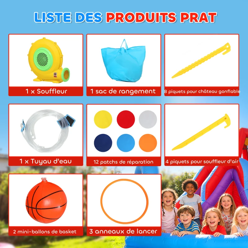 AIYAPLAY Château gonflable avec souffleur 8 en 1, parc aquatique, toboggan, trampoline, piscine à balles, multicolore