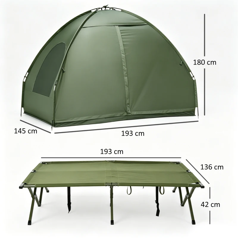 Outsunny Set da Campeggio Tenda Letto 2 Persone Materasso Gonfiabile con Borsa per il Trasporto Polietilene Verde