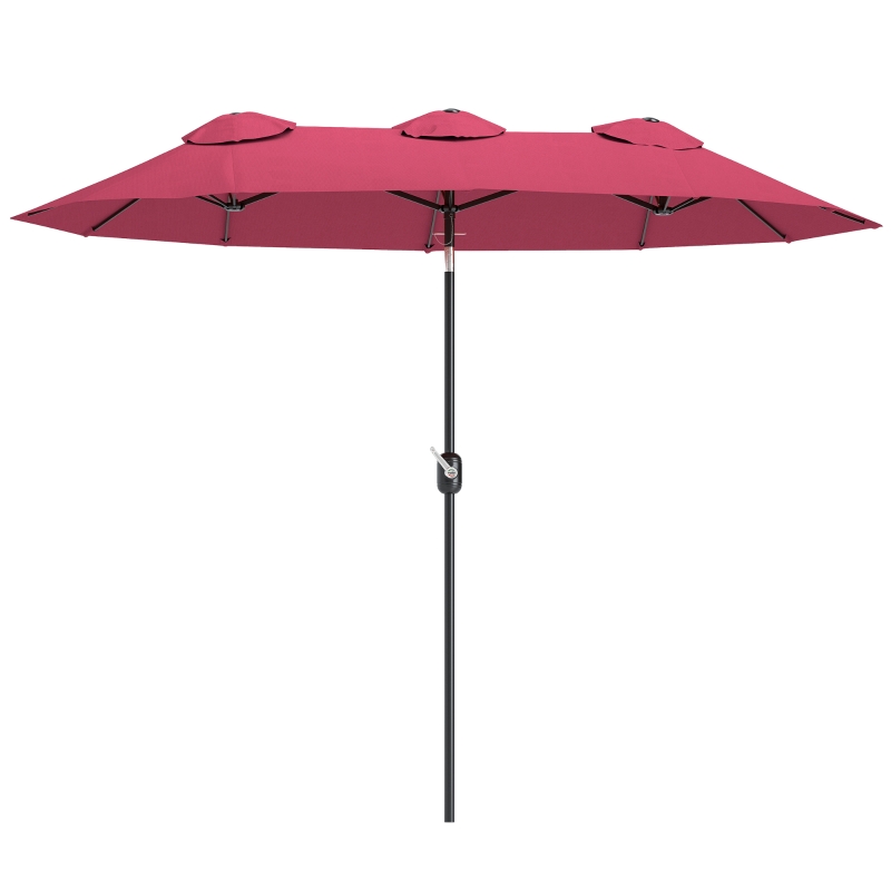 Outsunny Sombrilla Doble de Jardín 295x152x222 cm con Inclinación de 45° y Manivela Manual para Terraza Balcón Piscina Rojo