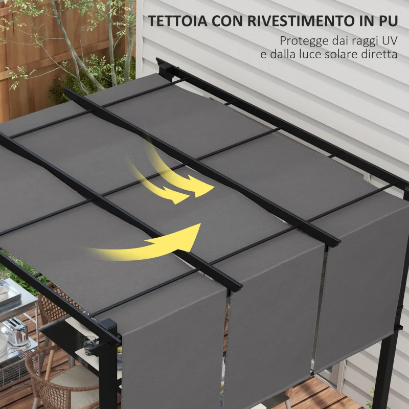 Outsunny Pergola con 3 teli scorrevoli in metallo e poliestere, 3x3 m, Grigio