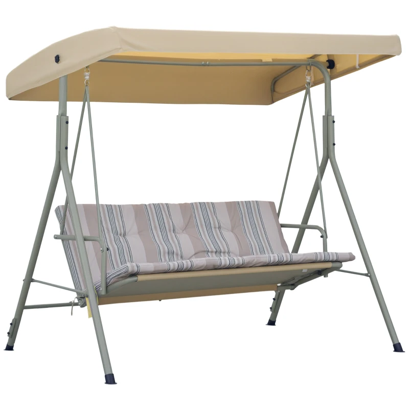 Outsunny Balancelle de Jardin 3 Places Grand Confort Toit Inclinaison réglable épais Coussins Amovibles Acier marron clair