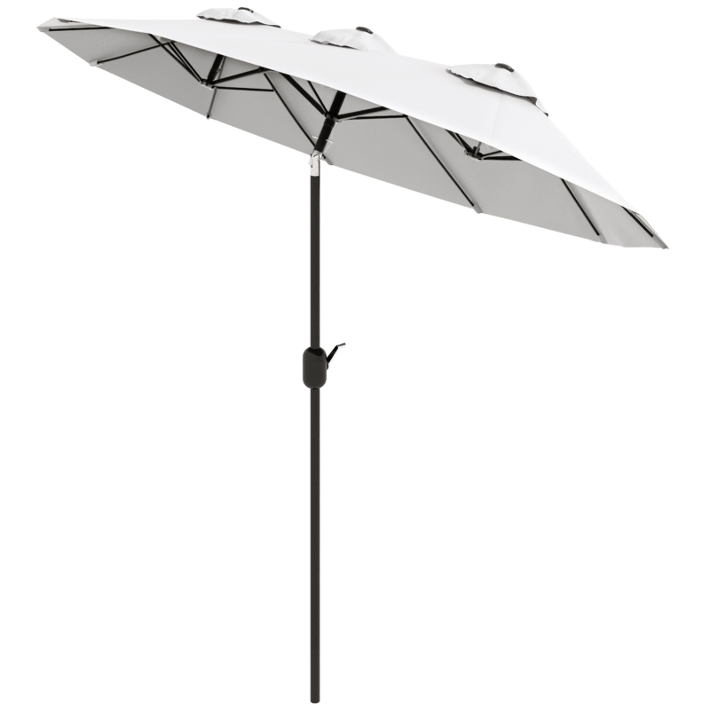 Outsunny Sonnenschirm, Gartenschirm, neigbar, mit Handkurbel, Winddach, Polyester+Stahl, Cremeweiß, 295 x 152 cm