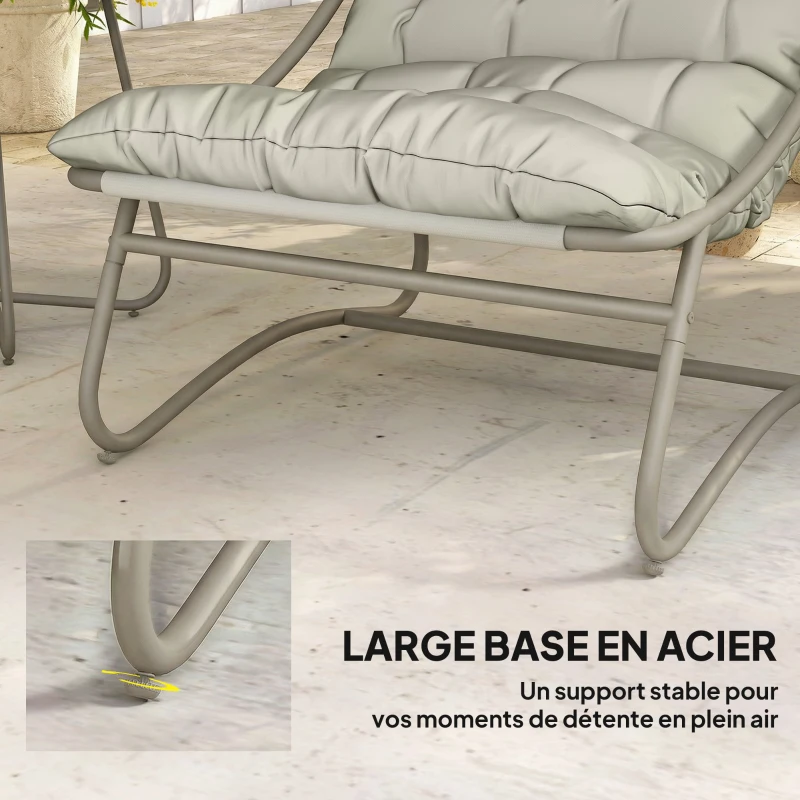 Outsunny Salon bistro 3 pièces pour 2 personnes, table ronde et chaises d'extérieur avec assise en textilène et coussins, gris clair