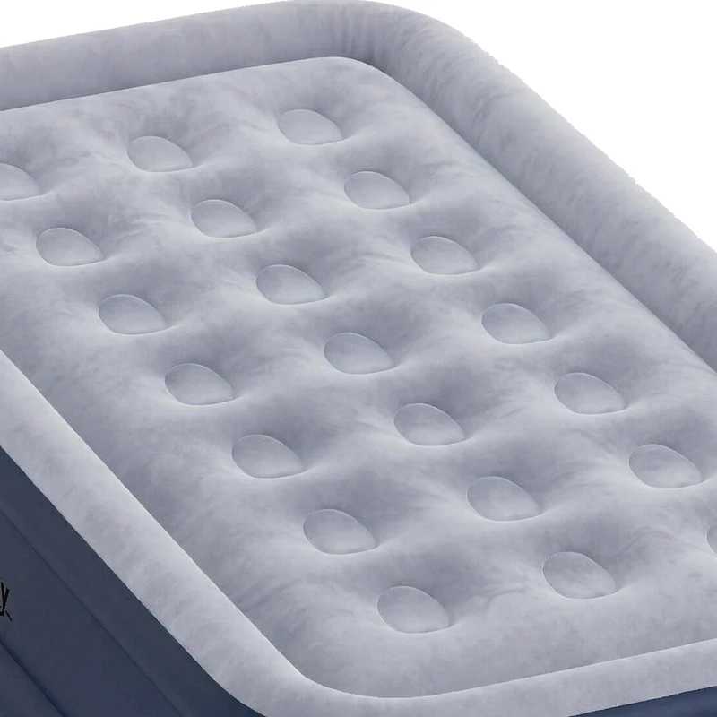 Outsunny Inflatable Mattress, Single Air Bed with Built-in Electric Pump, 3 Mins Inflation, Flocked Surface, Grey
