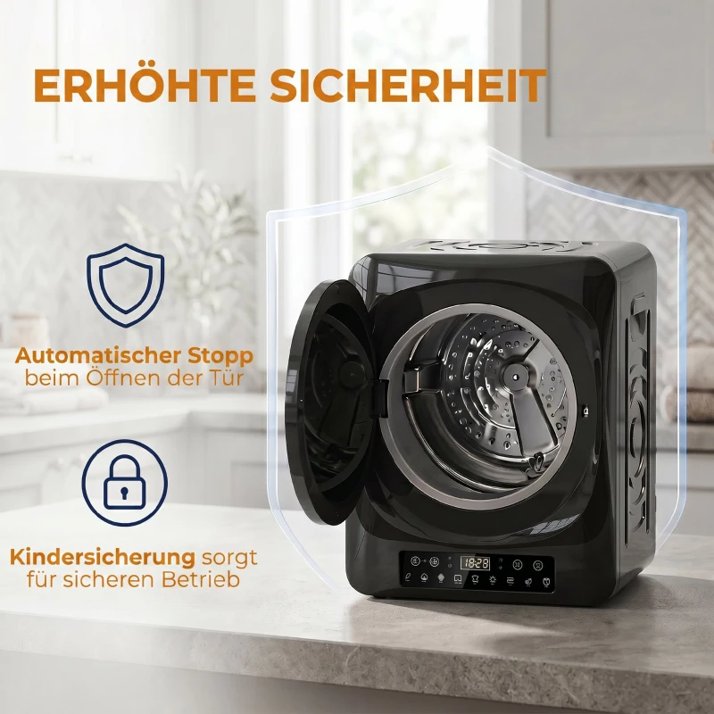 HOMCOM 1000 W Kompakt-Ablufttrockner mit Extra-Trocken & ECO-Modi, Timer- und Temperatureinstellungen, Schwarz