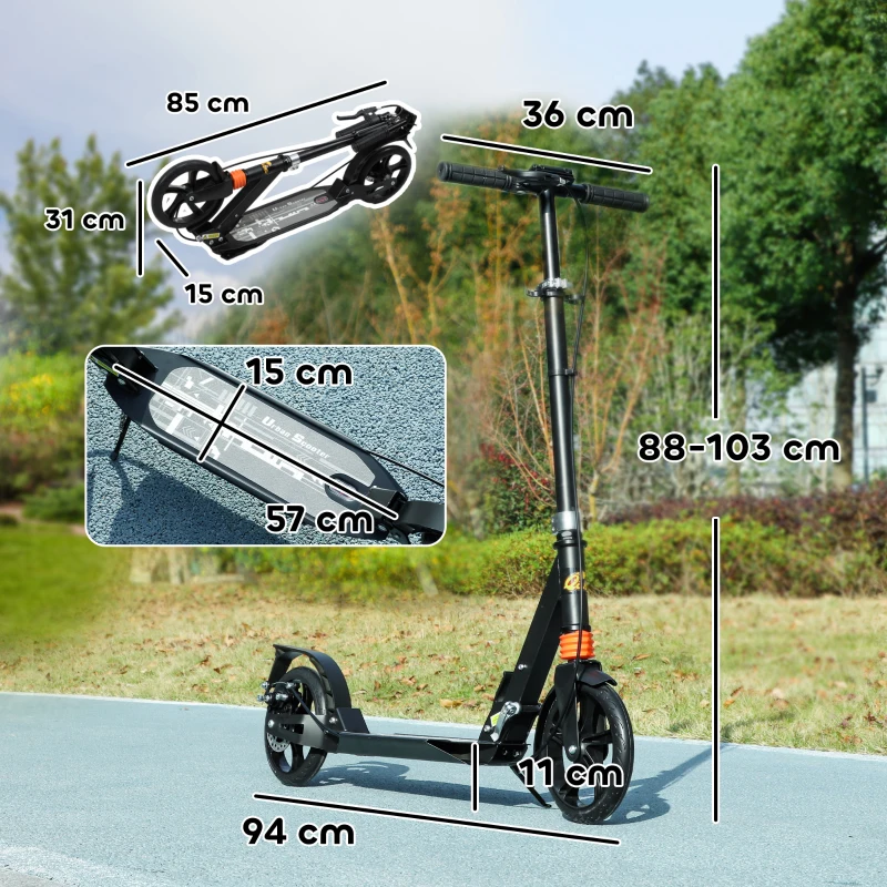 AIYAPLAY Trottinette enfants, trottinette pliable à 2 roues, guidon à 4 réglages en hauteur, 94 x 36 x 88-103 cm, noir