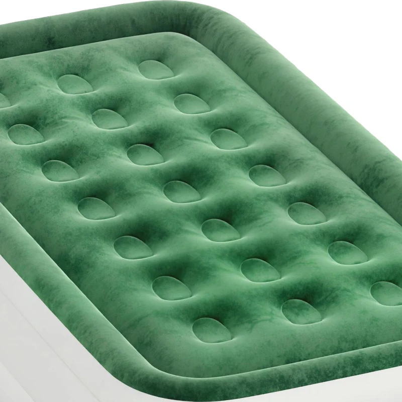Outsunny Inflatable Mattress, Single Air Bed with Built-in Electric Pump, 3 Mins Inflation, Flocked Surface, Dark Green