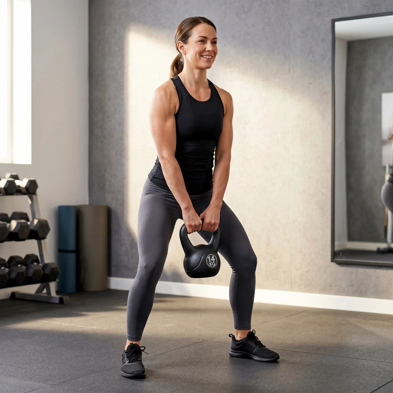 HOMCOM Kettlebell 14kg in Plastica e Sabbia con Base Piatta e Impugnatura, Nero