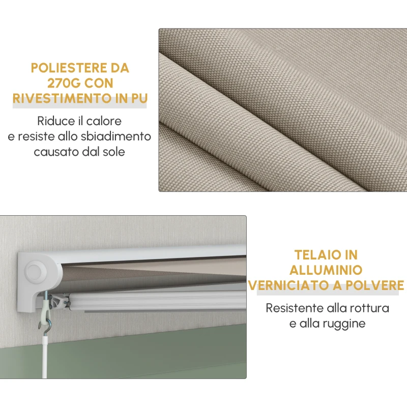 Outsunny Tenda Avvolgibile Elettrica con Telecomando e Manovella Manuale, Struttura in Alluminio, 250x200x150 cm, Crema