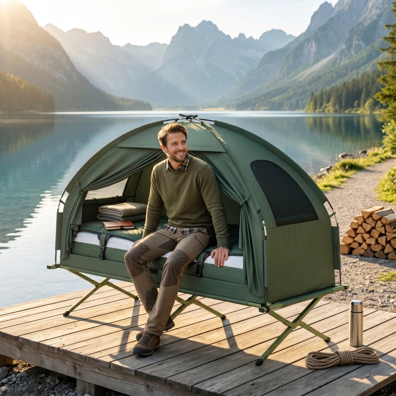 Outsunny – Tenda da Campeggio Moderno e Stabile 193 x 78 x 160cm Verde
