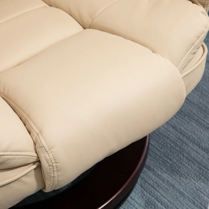 HOMCOM Fauteuil relax inclinable 135° grand confort pivotant 360° avec repose-pieds revêtement PU beige