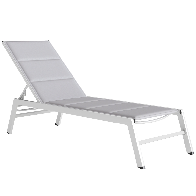 Outsunny Bain de Soleil en Aluminium Léger, Dossier Réglable 6 Positions, Rembourrage Intégré, 64x181x90cm, Gris Clair