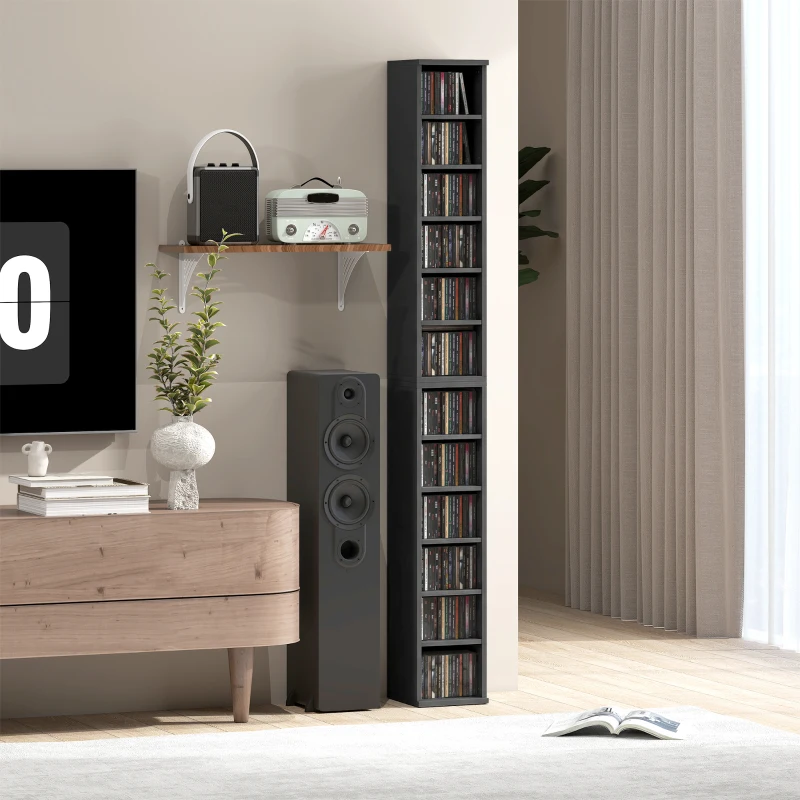 HOMCOM Lot de 2 étagères colonnes armoire de rangement CD-DVD 12 compartiments 21 x 22,5 x 88,5 cm capacité 204 CD noir