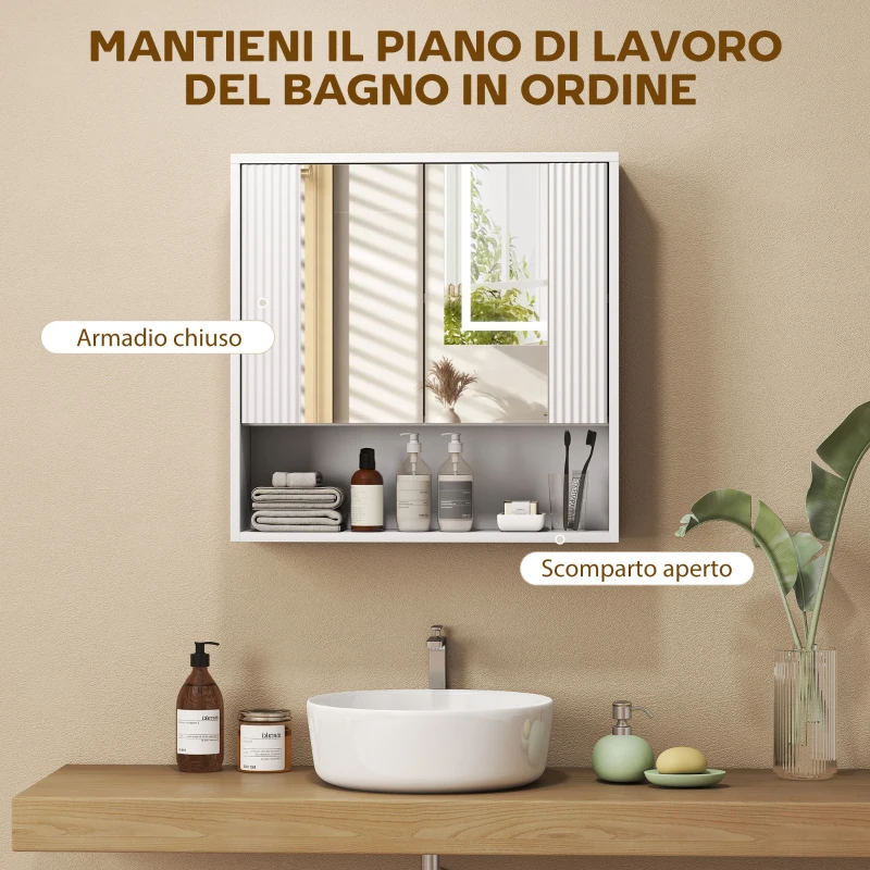 HOMCOM Armadietto Bagno Parete, Mobiletto Ante Soft-close, Ripiano Regolabile