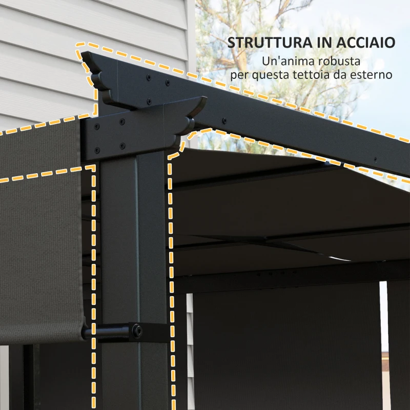 Outsunny Pergola con 3 teli scorrevoli in metallo e poliestere, 3x3 m, Grigio