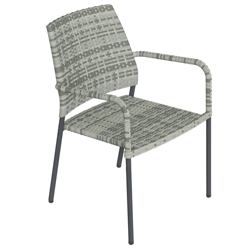 Outsunny 4 Seater Rattan Dining Set with Parasol, 6 Piece Garden Table and Stackable Chairs with Tempered Glass Tabletop