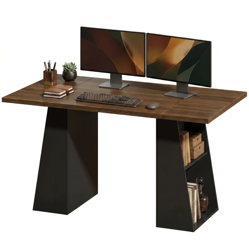 HOMCOM Escritorio con 4 Estantes Abiertos Diseño Industrial 140 cm Marrón y Negro