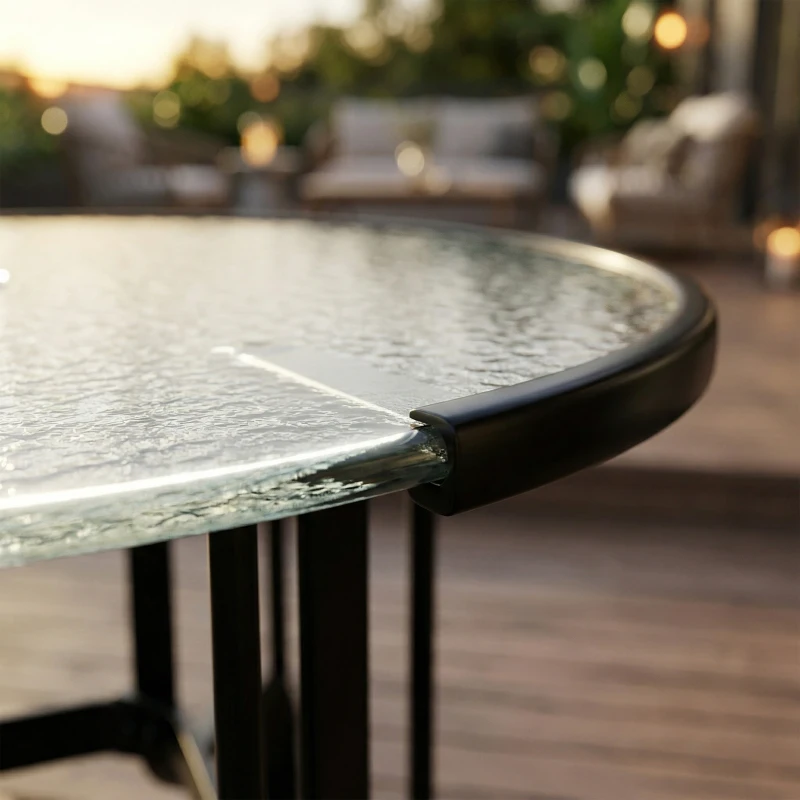 Outsunny Tempered Glass Top Round Outdoor Dining Table with Parasol Hole, 96.5 x 96.5 x 71 cm