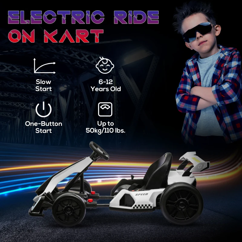 HOMCOM 4 V Elektro Go-Kart für Kinder Bis 12 Km/h Gokart mit Drift-Funktion, 2 Motoren verstellbarem Sitz Sanftanlauf