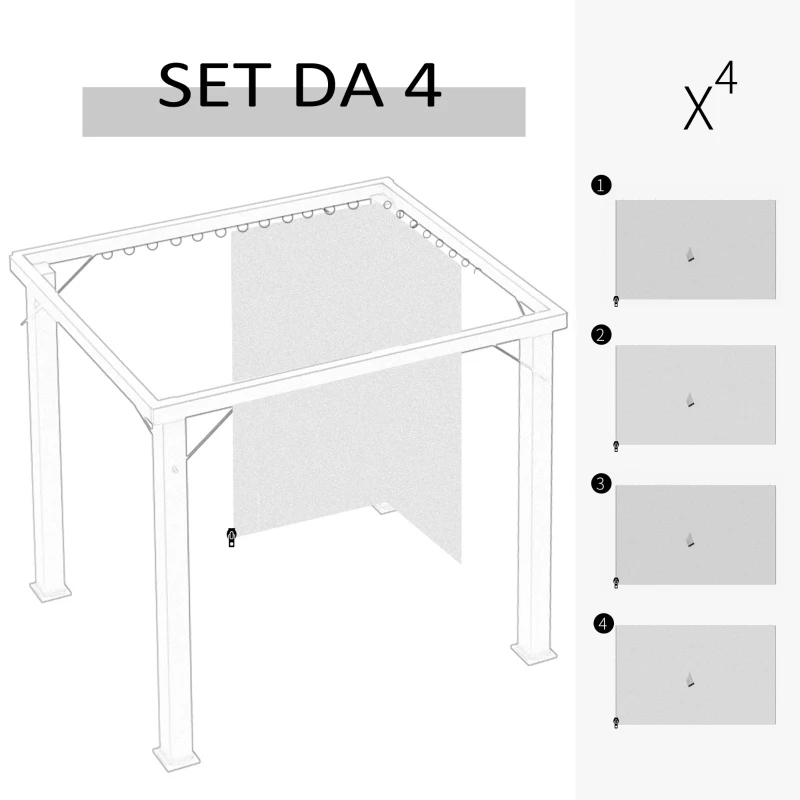 Outsunny Set 4 tende di ricambio per gazebo 3x3 m con zip, Beige