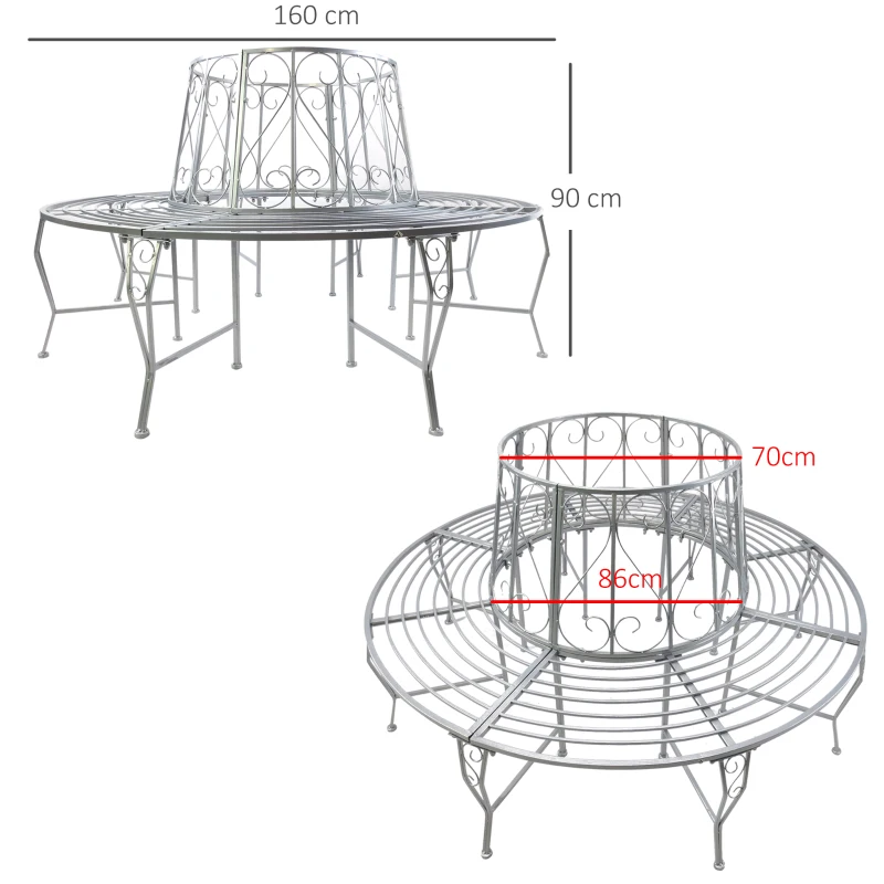 Outsunny Baumbank Rundbank 360° Gartenbank Sitzbank Baum Bank Metall ∅160cm