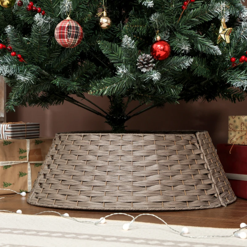 HOMCOM Falda para Árbol de Navidad Rústico Diseño Tejido Cubre Pie para Árbol de Navidad para Fiestas Ø68x22 cm Café