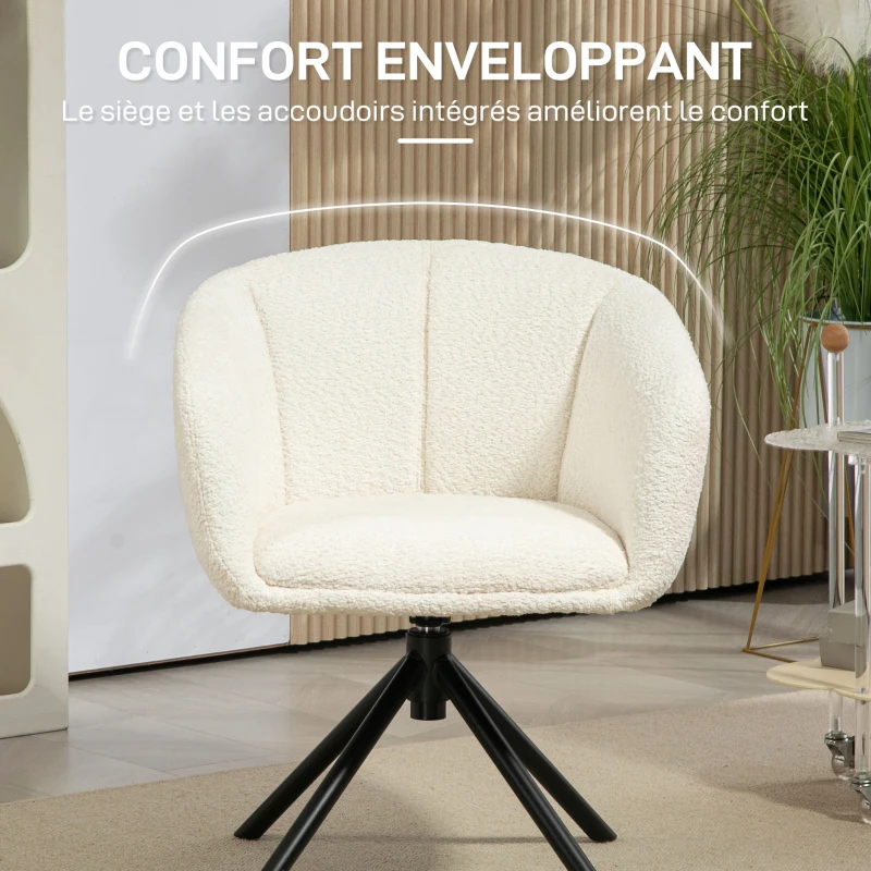 HOMCOM Chaise de salle à manger pivotante 360°, chaise de cuisine avec assise rembourrée, 58,5 x 59 x 78,5 cm, crème
