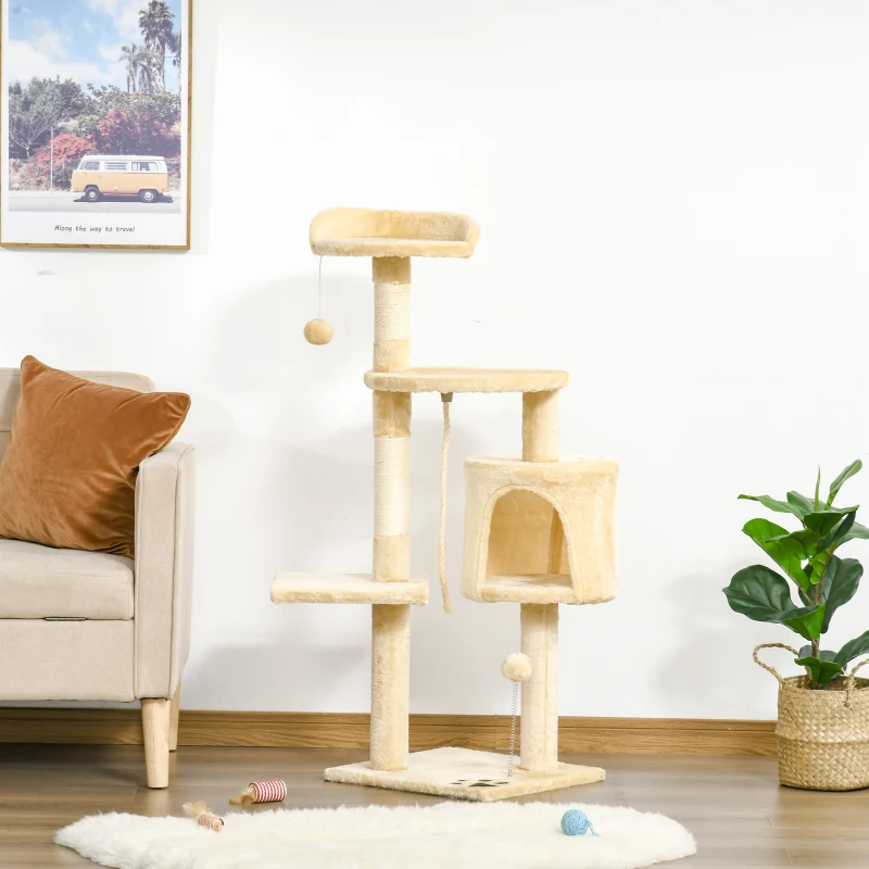 PawHut Arbre à chats multi-équipements griffoirs grattoirs plateformes niche corde jouets 40L x 40l x 114H cm beige