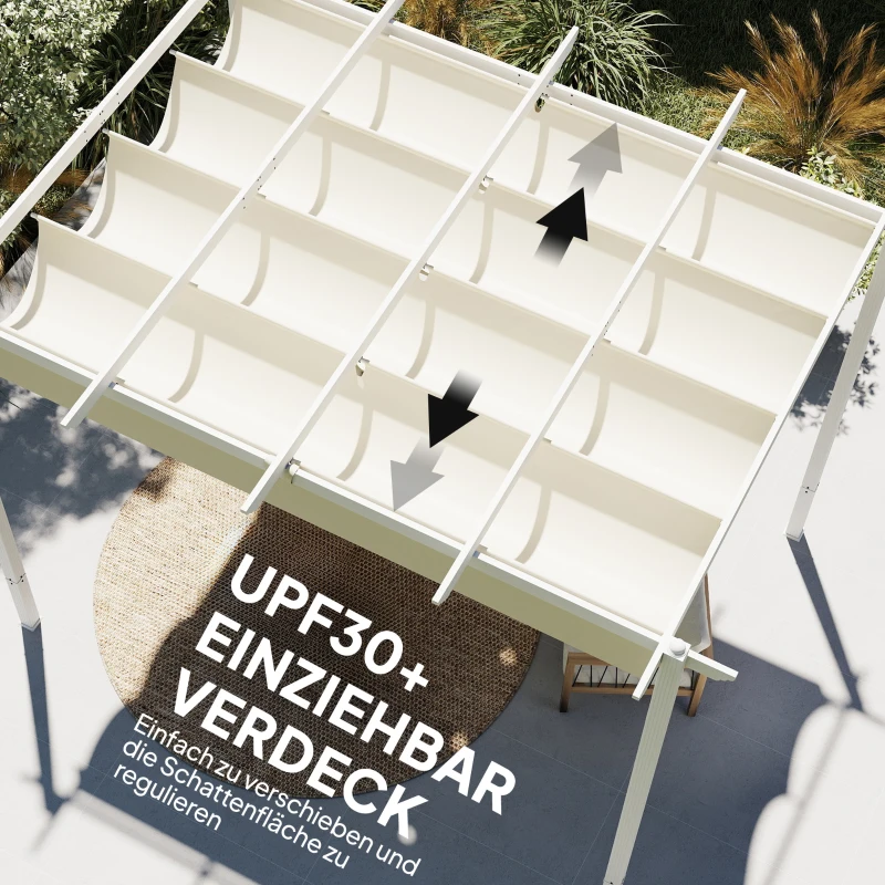 Outsunny Pergola 3 x 4 m Terrassenüberdachung mit Schiebedach, magnetische Verschlüsse, UV30+ Beige