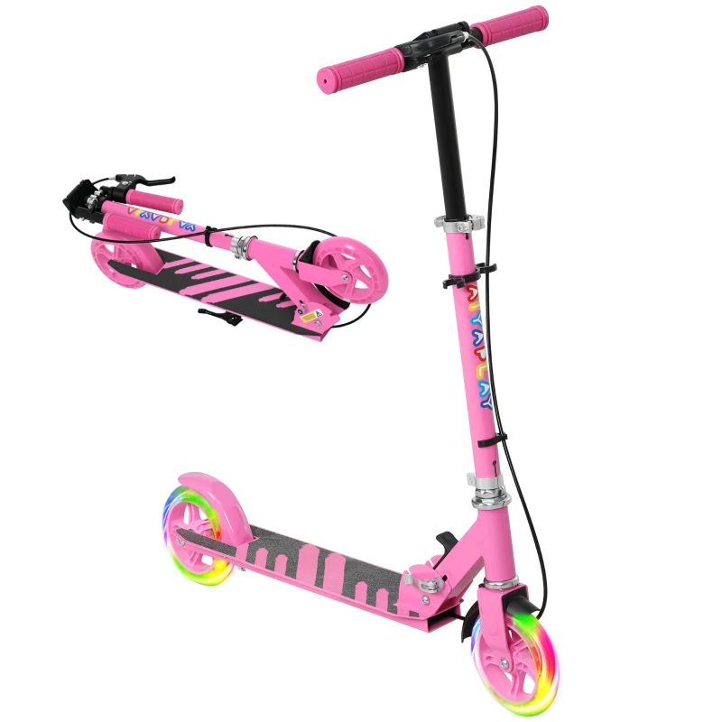 AIYAPLAY Trottinette pour enfants 3-8 ans avec roues lumineuses, poignée réglable et frein arrière, rose