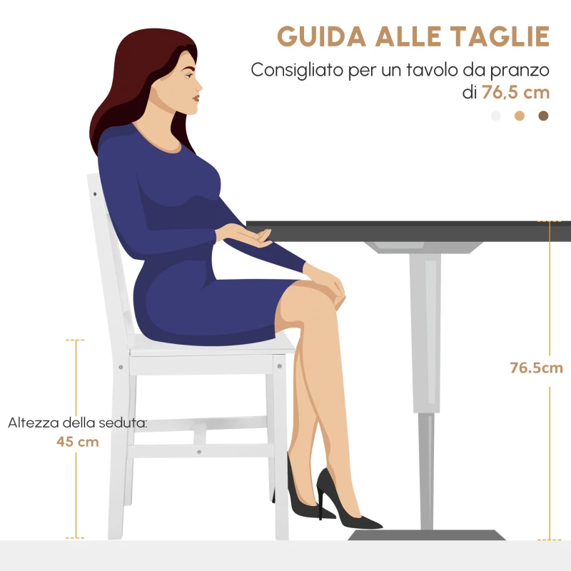 HOMCOM Set da 4 sedie da pranzo sedie da cucina sedie, legno massiccio, 41 cm x 46,5 cm x 85,5 cm, Bianco