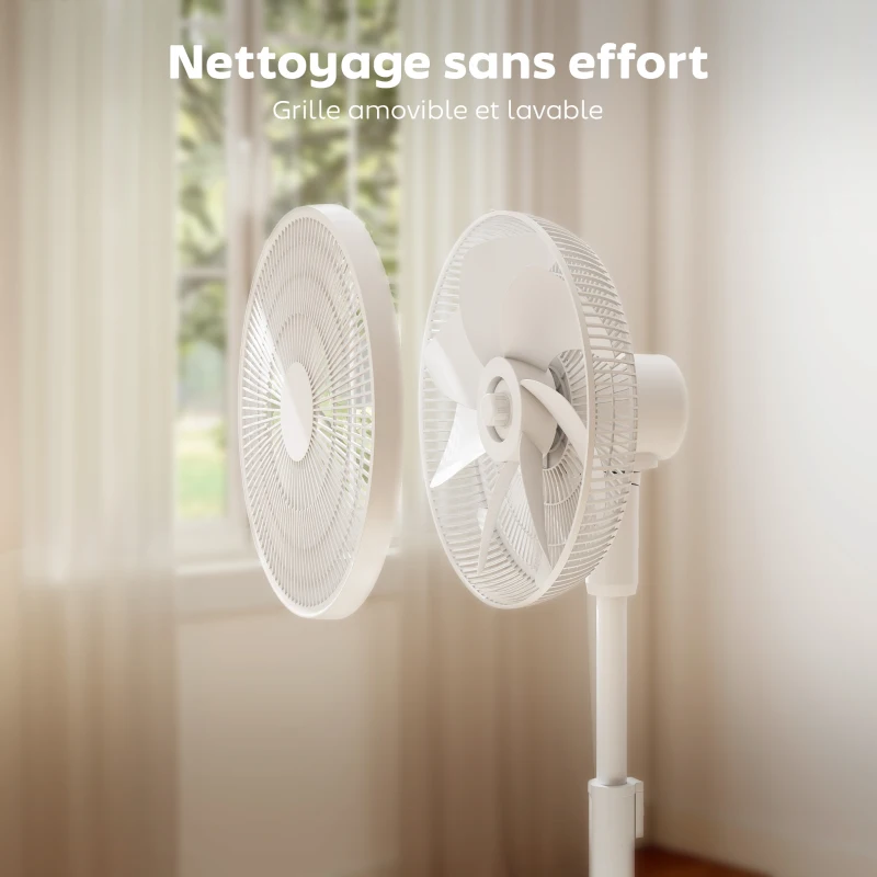 HOMCOM Ventilateur sur pied, ventilateur 39 cm avec 12 vitesses, 4 modes, minuterie 9H, oscillant 120°, hauteur réglable, blanc