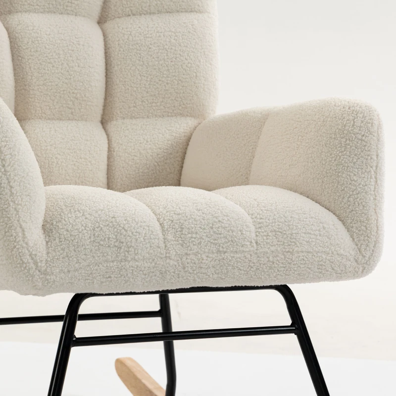 HOMCOM Fauteuil à Bascule avec Repose-Pieds, Rocking Chair en Tissu Bouclette, Assise Rembourrée, Dossier Large, Crème