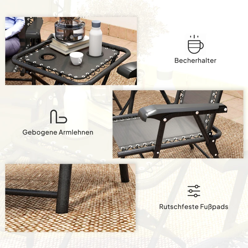 Outsunny Bistro Set 3-teilig aus Stahl Wetterfest Gartenmöbel Set mit klappbar Bistrotisch Becherhalter Gartenstühlen Schwarz