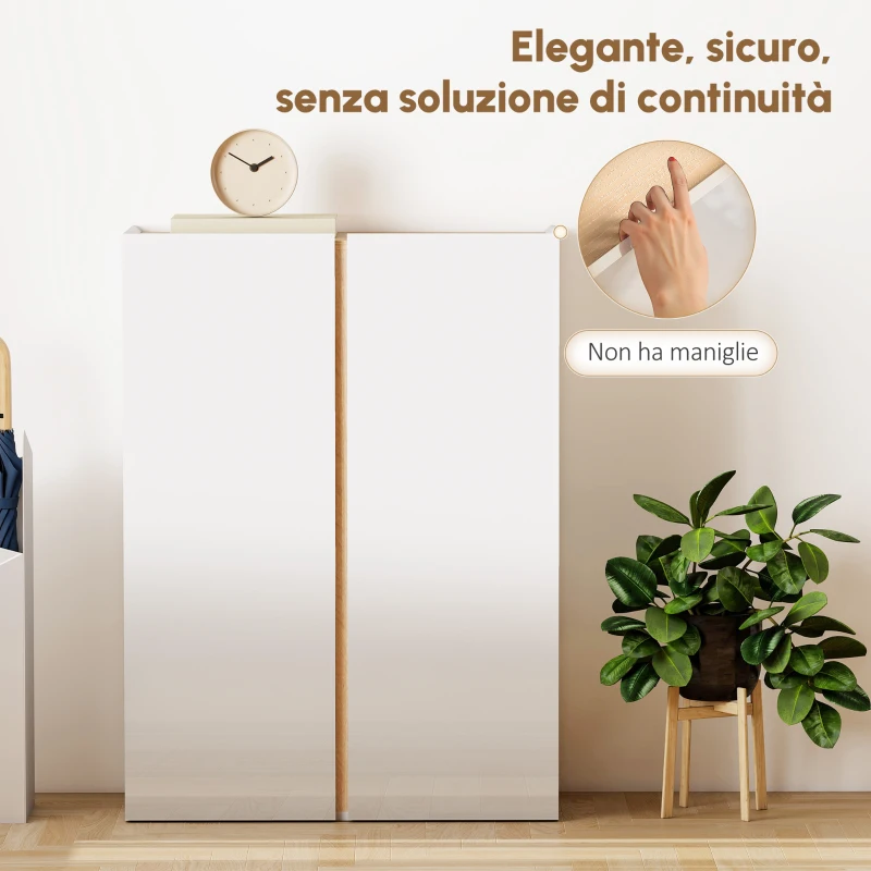 HOMCOM Mobile Portascarpe con Funzione Soft-Close, disegno a sei livelli senza maniglia, 18 paia di scarpe, per ingresso, corridoio, legno, Bianco