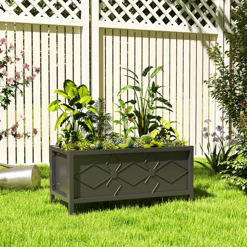 Outsunny Jardinière extérieure jardinière surélevée galvanisée avec bordure de sécurité rectangulaire 80 x 40 x 38 cm noir