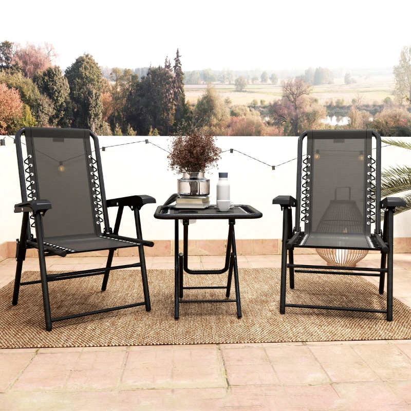 Outsunny Bistro Set 3-teilig aus Stahl Wetterfest Gartenmöbel Set mit klappbar Bistrotisch Becherhalter Gartenstühlen Schwarz