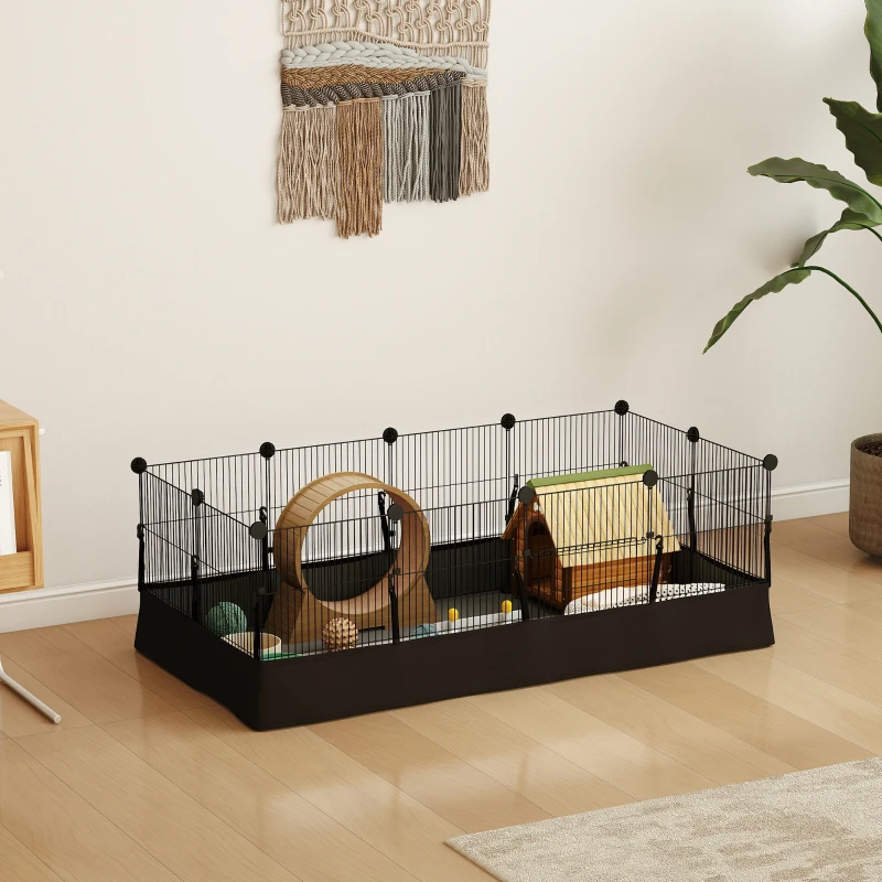 PawHut Enclos pour petits animaux, cage à lapin modulable 12 panneaux avec tapis étanche, en acier, 120 x 60 x 40 cm, noir