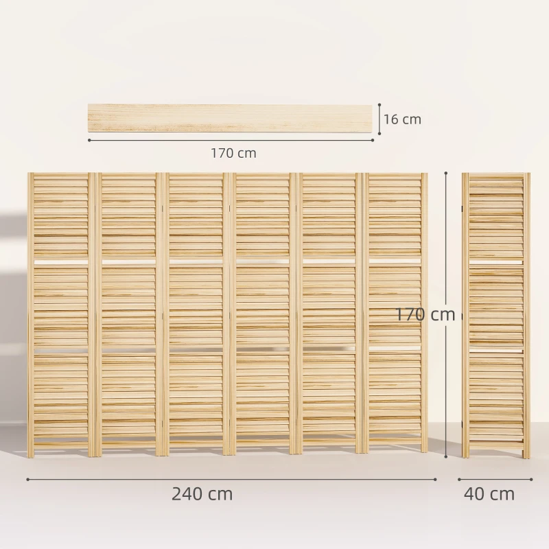 HOMCOM Paravent intérieur en bois 4 panneaux 160 x 170 cm, séparateur de pièce pliable 3 étagères, bois naturel effet brûlé