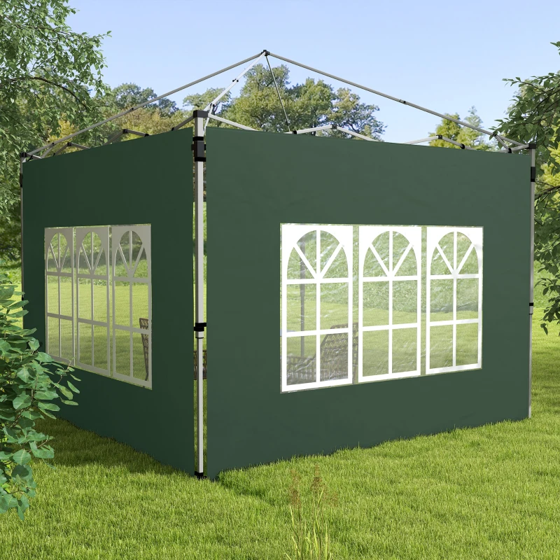 Outsunny 2er-Set Seitenteile für Pavillon 3x3/3x4 m, Seitenwand mit Fenster, wasserdicht Grün