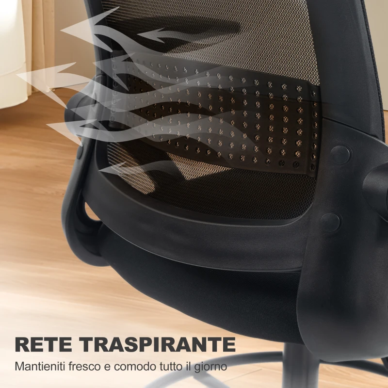 HOMCOM Sedia da Ufficio Ergonomica con Supporto Lombare e Poggiapiedi, in Poliestere e Acciaio, 58x63x105-126 cm, Nero