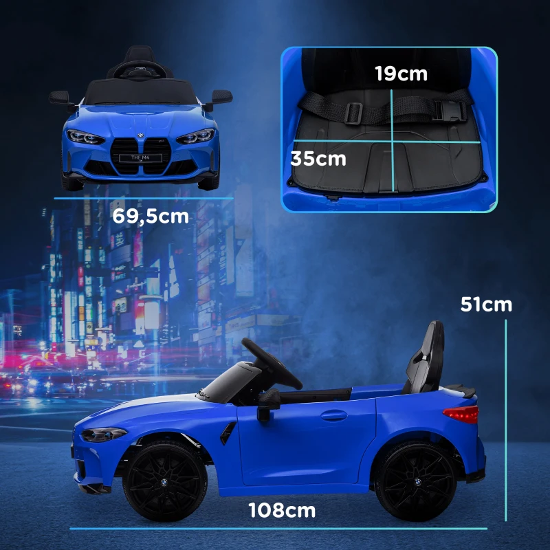 AIYAPLAY Elektroauto für Kinder mit BMW M4 Lizenz, Fernbedienung, Hupe und Scheinwerfer, 108x69,5x51 cm, Blau