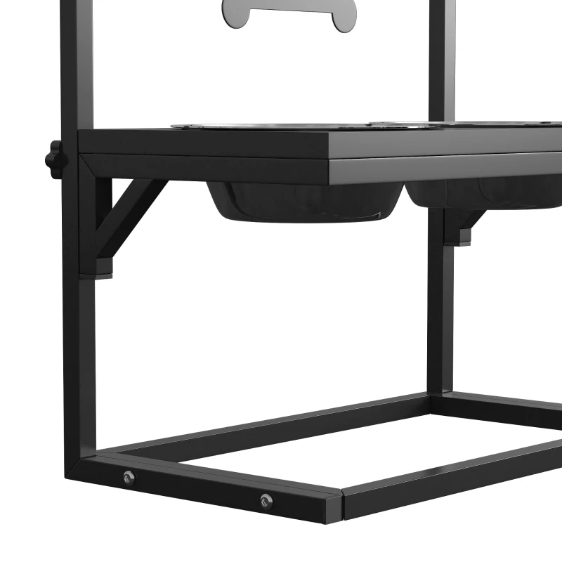 PawHut Gamelles surrélevées chien avec support réglable en hauteur de 11 à 33 cm 2 bols en acier inoxydables amovibles noir