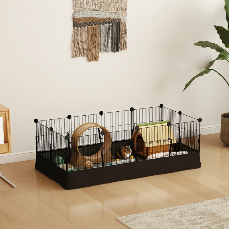 PawHut Enclos pour petits animaux, cage à lapin modulable 12 panneaux avec tapis étanche, en acier, 120 x 60 x 40 cm, noir